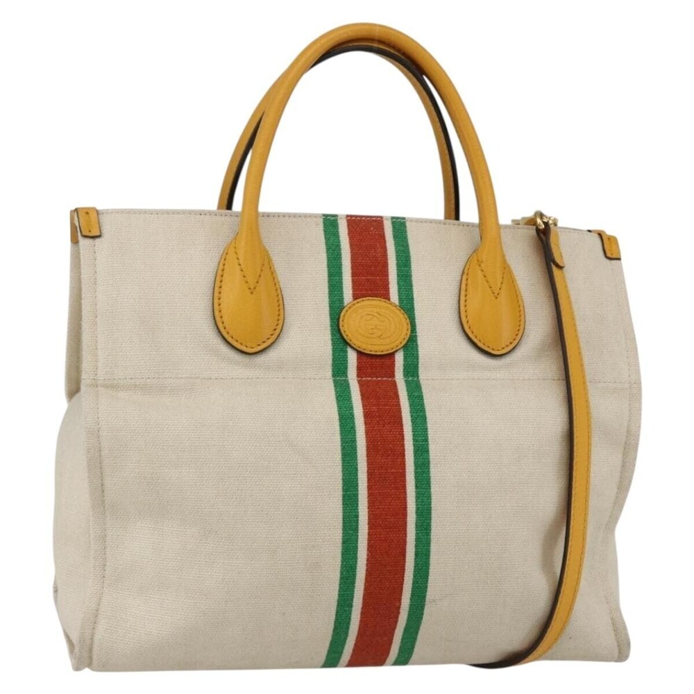 Gucci Foldable Web Tote Canvas with Leather Small